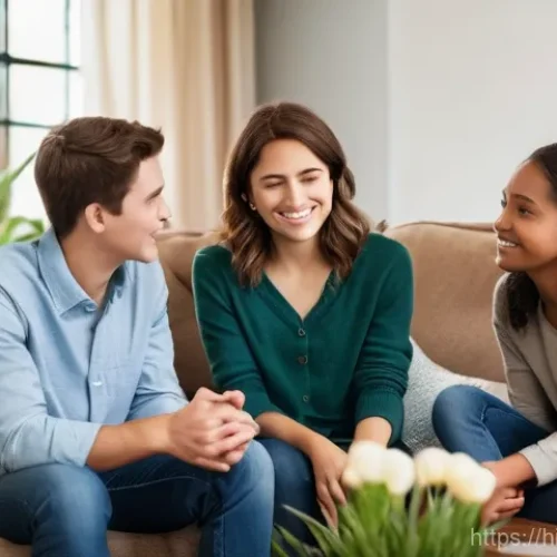 Home 19 가족상담사 직무의 전망과 변화 예측 - **Prompt:** A serene and hopeful scene of a modern, diverse family of four (two parents, a teenage b...